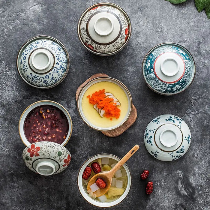 Ceramic Home Bowl with Lid, Antique Cyan Glaze, Instant Noodle, Soup and Ramen Bowl, Japanese-style Household Bowl with Lid