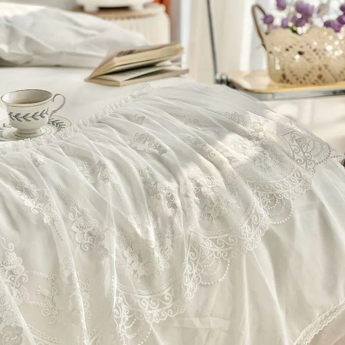 White Duvet Cover with Exquisite Ruffles Elegant Double Layers Lace Fringe Premium Egyptian Cotton Bedding Bed Sheet Pillowshams