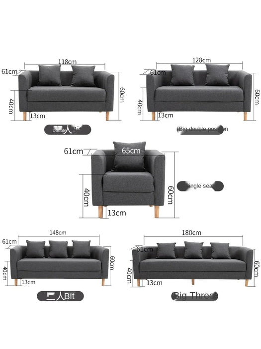 TT Sofa Small Apartment Single Double Three Simple Modern Bedroom Living Room Apartment Fabric Simple Chair