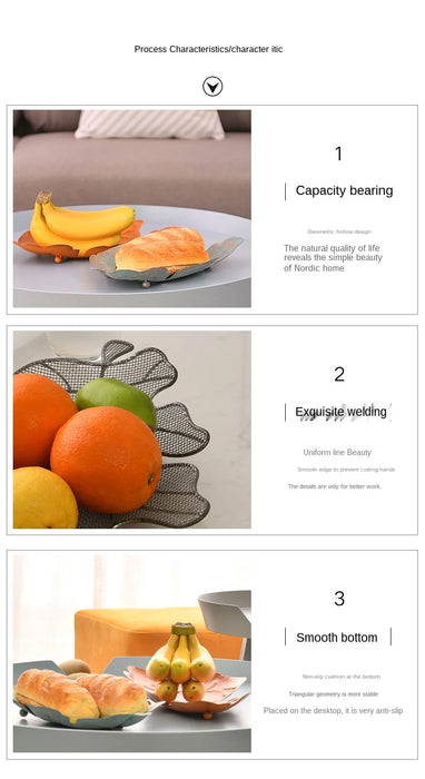 zq Household Fruit Plate Wrought Iron Leaves Candy Box Simple Living Room Coffee Table Fruit Pot Fruit Basket Display Stand