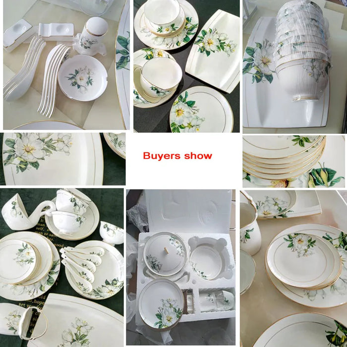 60 Heads jingdezhen ceramics Dinner chinese dishes Tableware Rice Bowl Soup Bowl Salad Bowl tablewar dish set Dinnerware Sets