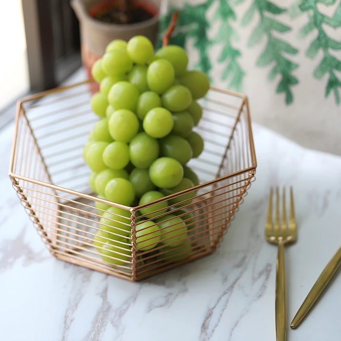 Rose Gold Hexagon Metal Storage Basket Scandinavian Living Room Fruit Bread  Nordic Simple Sundries Organizer Decor