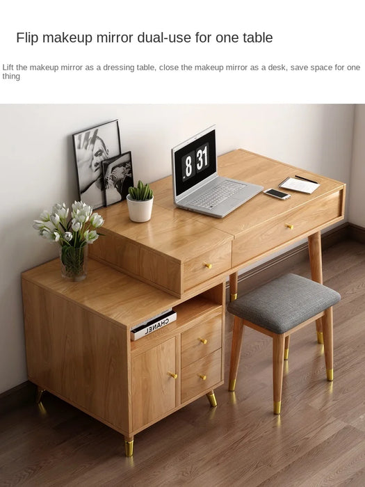 TT Flip All Solid Wood Oak Dressing Table Storage Cabinet Integrated Makeup Table Modern & Minimalism Small Apartment