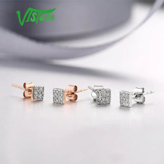 VISTOSO Gold Earrings For Women 14K 585 Rose White Gold Sparkling Diamond Dainty Round Cirle Stud Earrings Trendy Fine Jewelry