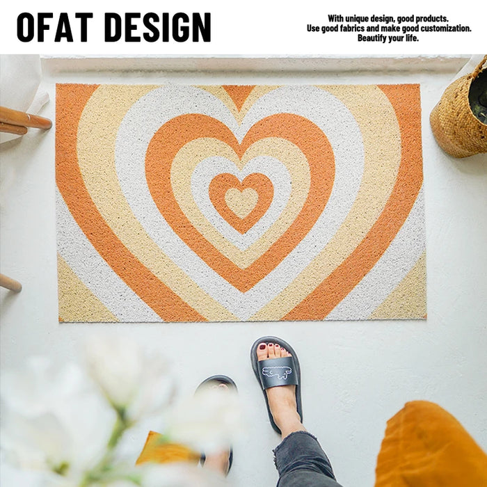 Heart Pattern Rubber Rug Absorbent Mud Dirt Welcome Doormat Heavy Duty Rug Mats Indoor Outdoor Low Profile Anti-Slip Waterproof