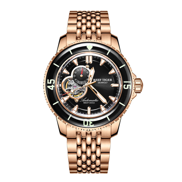 Reef Tiger/RT Luxury Dive Watch For Men Automatic Rose Gold Bracelet Watches Luminous Watch Waterproof Relogio Masculino RGA3039