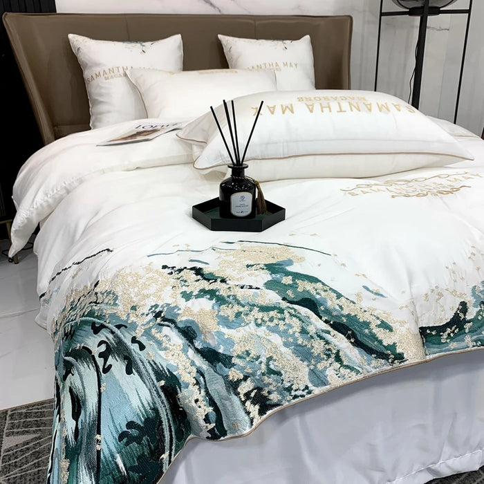 Europe Style Embroidery Satin Cotton White Bedding Set Luxury Home Textile Duvet Cover Bedspread Bed Sheet Pillowcases