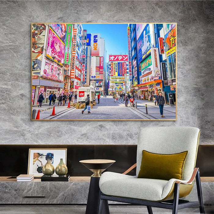 Akihabara Skyline Landscape Poster Wall Art Canvas Printing Japan Street Pictures for Living Room Decor Unframed