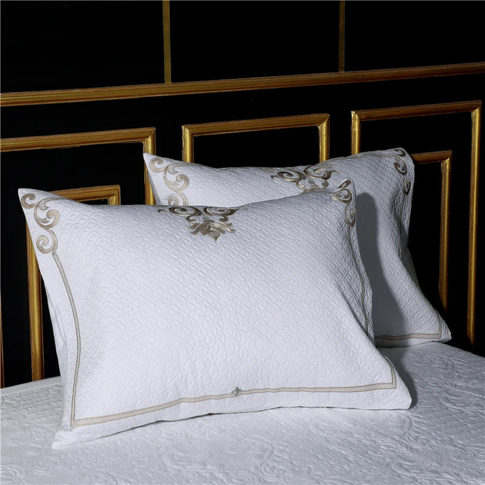 Gold Paisley Bedding Sets Jacquard Embroidery White Cotton Fabric Bedspread Bed Sheets Pillowcase Duvet Cover Cushion Cover