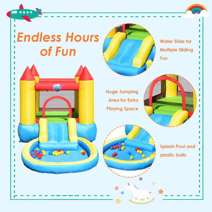 Inflatable Bounce House Kids Slide Jumping Castle Bouncer w/ balls Pool & Bag