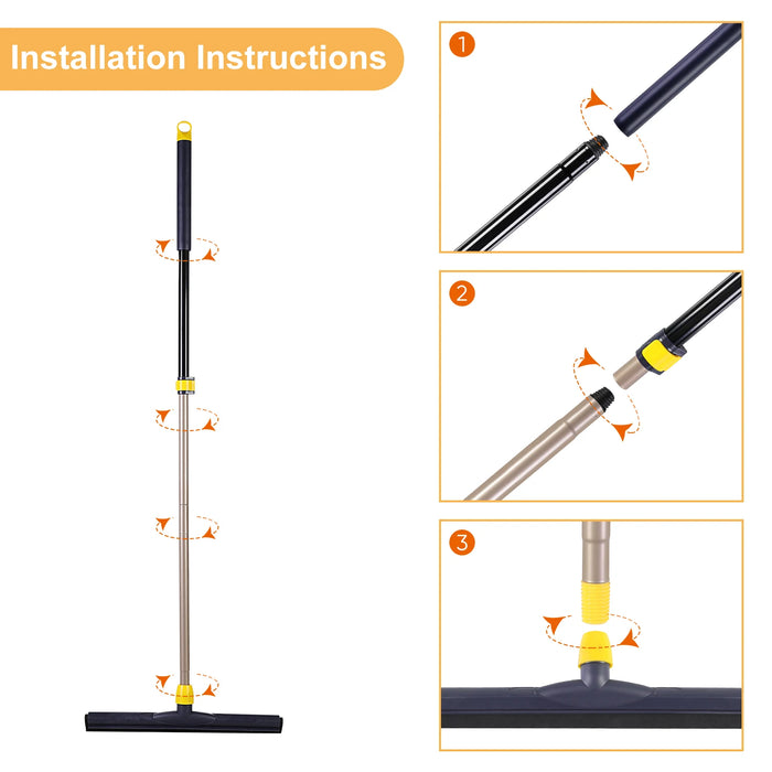 Eyliden Floor Squeegee Scrubber 54in Long Adjustable Telescopic Heavy Duty Household Broom for Glass Tile Water Foam Cleaning