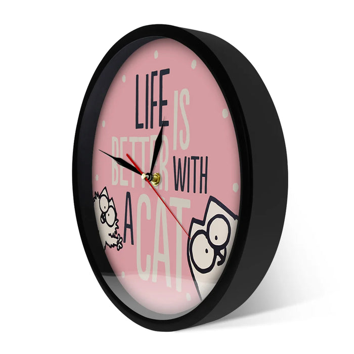 Life Is Better With A Cat Inspirational Cat Quote Modern Wall Clock Watch Girl Room Pink Wall Decor Cat Lover Housewarming Gift