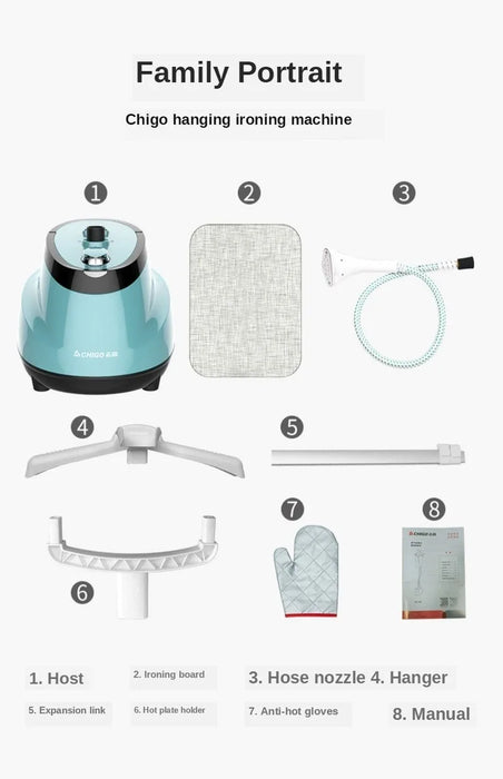 GHlGO 1800W Garment steamer household handheld ironing machine 10 gear adjustable vertical flat steam iron clothes steamer