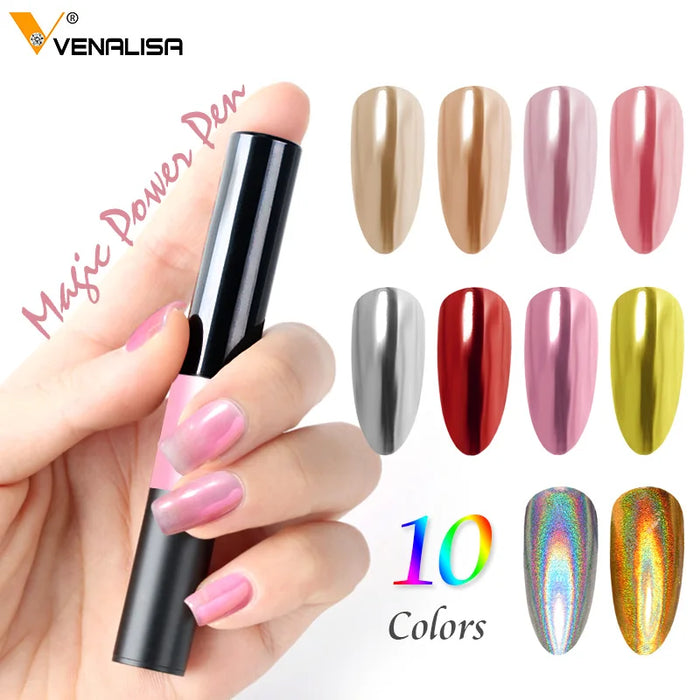 10pcs/kit Nail Holographic Mirror Effect Laser Chrome Pigment Powder Enamel Gel Gold Silver Metal Full Coverage Powder Set