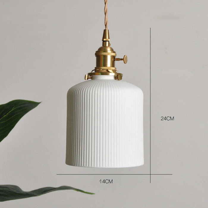 IWHD  Nordic White Ceramic LED Pendant Lights Fixtures Knob Switch For Bedroom Dinning Living Room Modern Copper Hanging Lamp