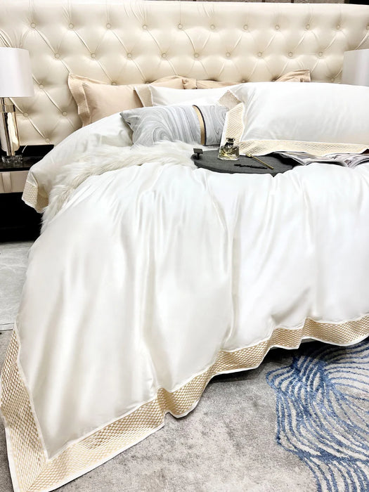 Italian light luxury 140s double strand horse cotton four piece set 1.8 sheet / fitted sheet simple hotel white bedding