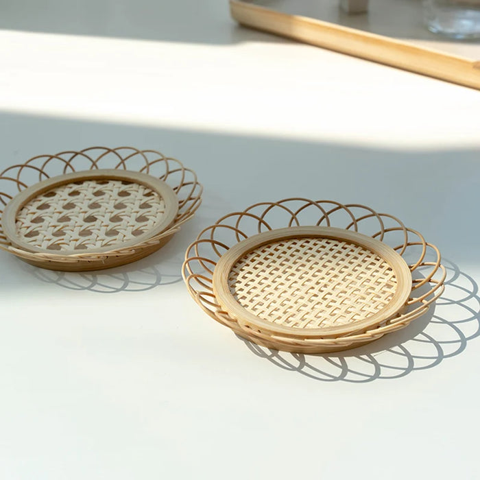 CY Handmade Bamboo Flower Coaster Woven Hollowed Cup Heat Proof Mat Bamboo Mat Desktop Decoration Free Shipping