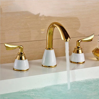 3 piece Set Faucet Bathroom Mixer Deck Mounted Sink Tap 3 Hole Basin Faucet Set Ceramic Copper Faucet Golden Finish Mixer Tap