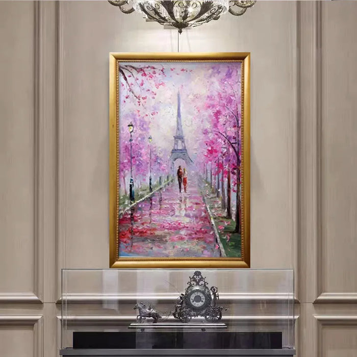 TT Nordic Style Flower Home Decoration Painting Hallway Pure Hand Drawing Oil Painting Corridor Pink Cherry Blossom Hanging