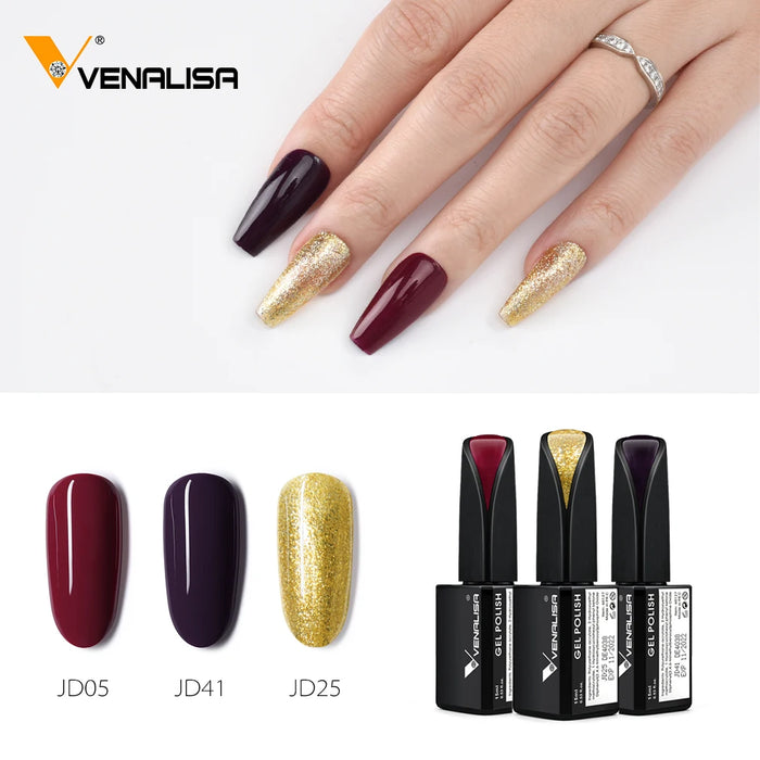 3pcs/kit Venalisa 15ml Nail Gel Polish Square Bottle Nail Salon Professional Nail Manicure Great Cover Gorgeous Glitter Color