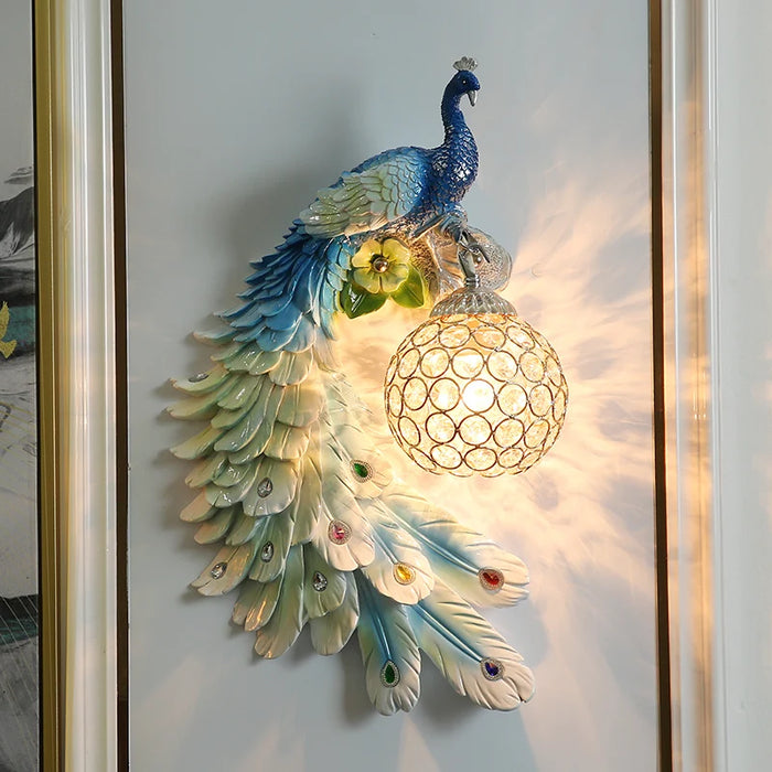 American Peacock Wall Lamp Living Room Bedroom Resin Lighting Bar Aisle Stair Sconces Creative TV Wall Decorations