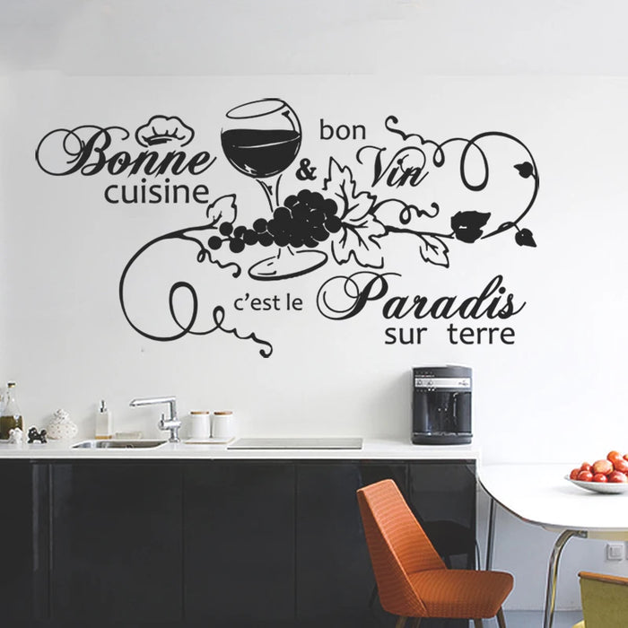 Good Kitchen French Quote Vine Wall Sticker Cooking Chef Citation Bonne Cuisine Wine Wall Decal Resturant Kitchen Vinyl Decor