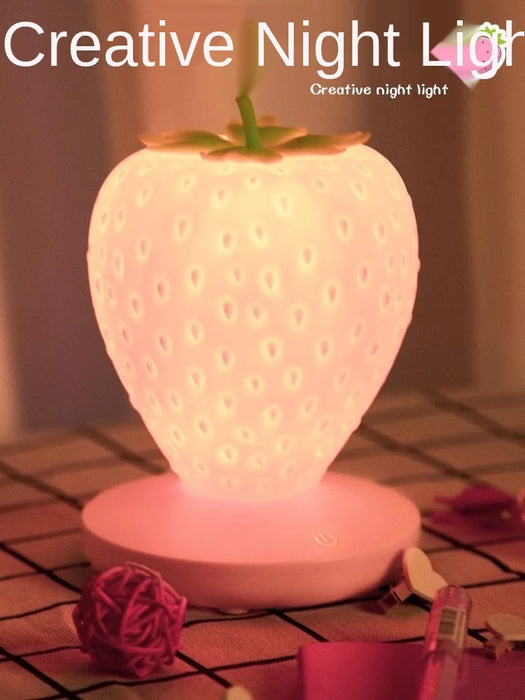 TT Creative Cute Strawberry Warm Small Night Lamp USB Rechargeable Eye Protection Bedside Baby Nursing Touch