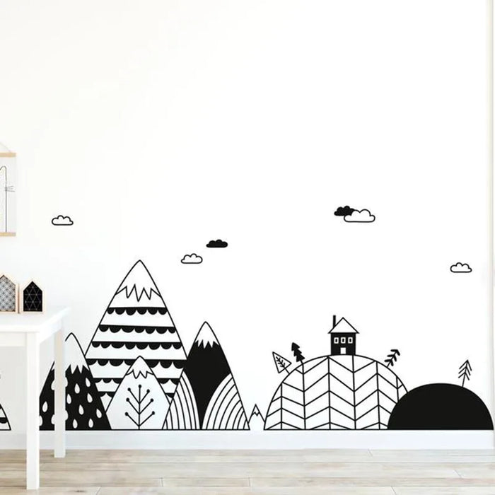 Large Boho Mountains Tree Clouds Wall Sticker Kids Room Travel  Jungle Scandinavian Mountain Hill Farmhouse Wall Decal  Playroom