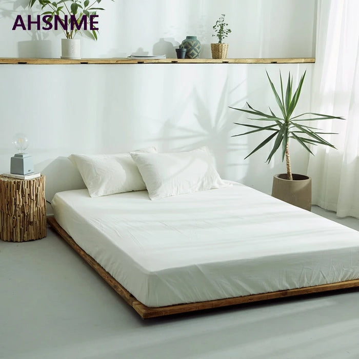 AHSNME White 100% Cotton sheets Super Soft parure de lit Cool Summer Simple Water Fitted Sheet 100/120/135/150/200/180/200cm