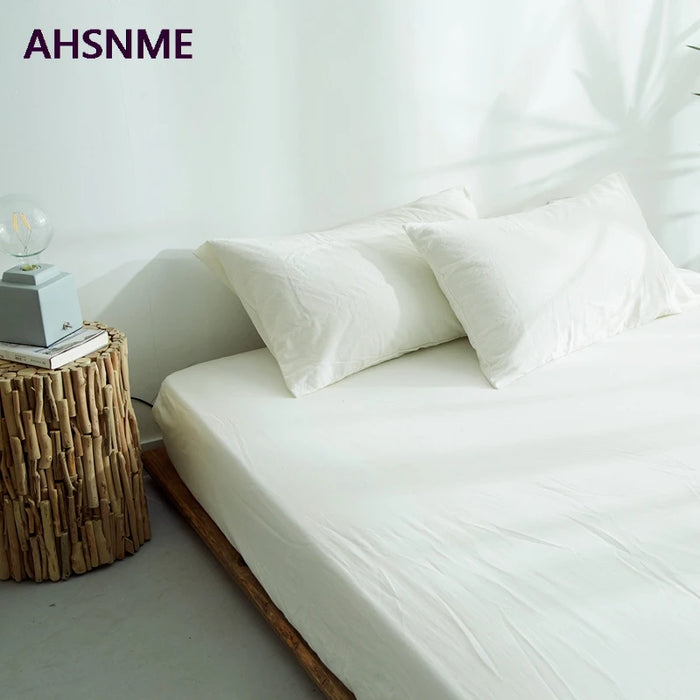 AHSNME White 100% Cotton sheets Super Soft parure de lit Cool Summer Simple Water Fitted Sheet 100/120/135/150/200/180/200cm