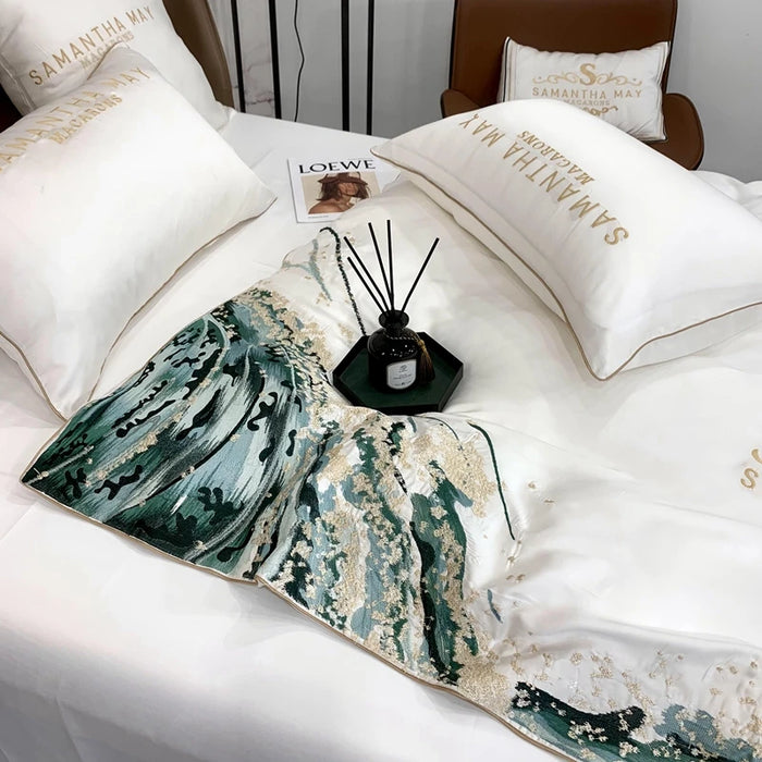 Europe Style Embroidery Satin Cotton White Bedding Set Luxury Home Textile Duvet Cover Bedspread Bed Sheet Pillowcases