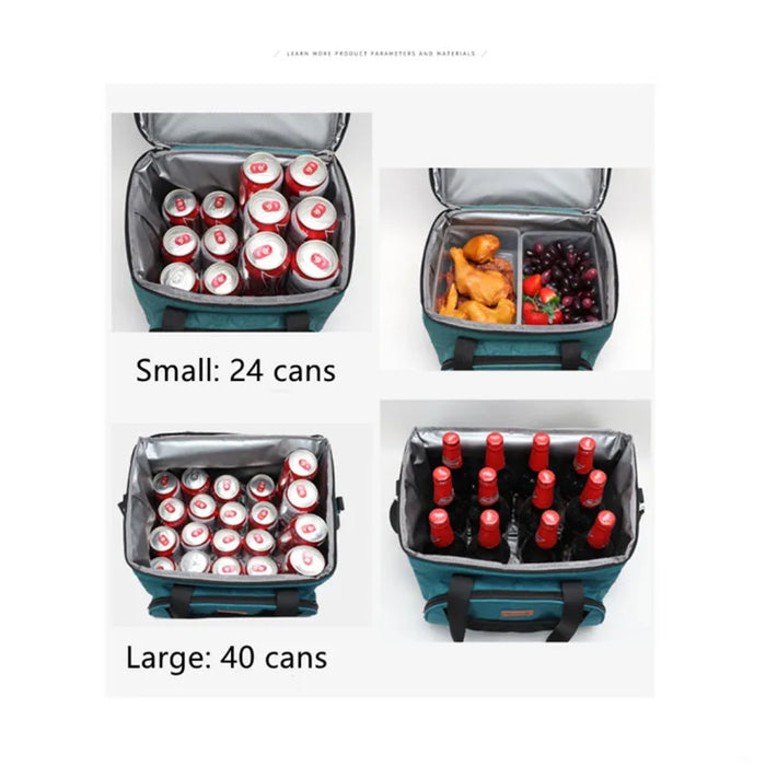 DENUONISS 16/28L 40 Cans Cooler Bag With Strap Picnic Bag Sac Isotherme Insulated Bag For Beer Big Meal Container Lunch Bag