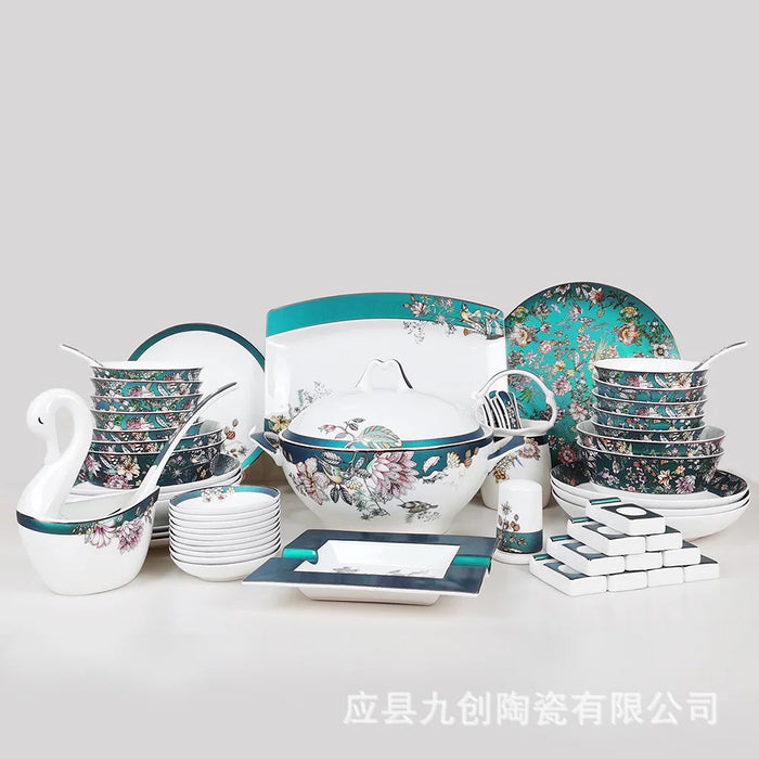 Bone china 62 piece tableware set household bowl plate fish plate  soup pot toothpick bucket tableware company New Year gift