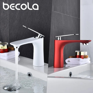 BECOLA Basin Faucets Red Black White Mixer Hot&Cold Brass Wash Tap Gold Bathroom Water Crane Faucet BR-2018A02