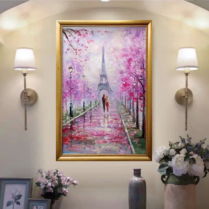 TT Nordic Style Flower Home Decoration Painting Hallway Pure Hand Drawing Oil Painting Corridor Pink Cherry Blossom Hanging