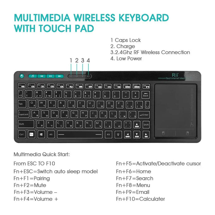 Rii K18Plus/K18S 2.4G Wireless Keyboard with Touchpad Mouse Number Numeric USB  Backlit For For Android TV BOX  Smart TV PC