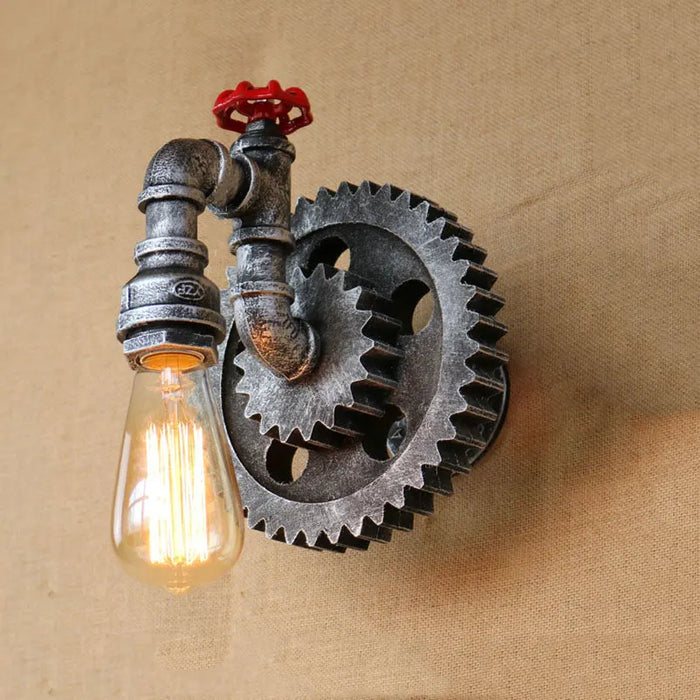 Industry Vintage Lamp Retro Loft Iron Wood Gear Wheel Wall Light Study Showroom Living Room Bar Club Cafe Lamp Bra Wall Sconce