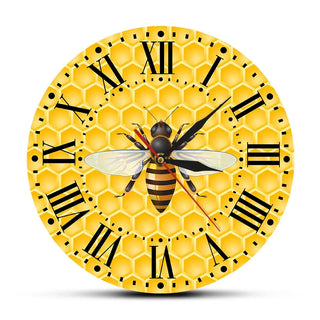 Bees on Honey Living Room Wall Art Clock Honey Bees on Honeycombs Nursery Wall Decor Bumble Bee Pollinator Modern Wall Watch