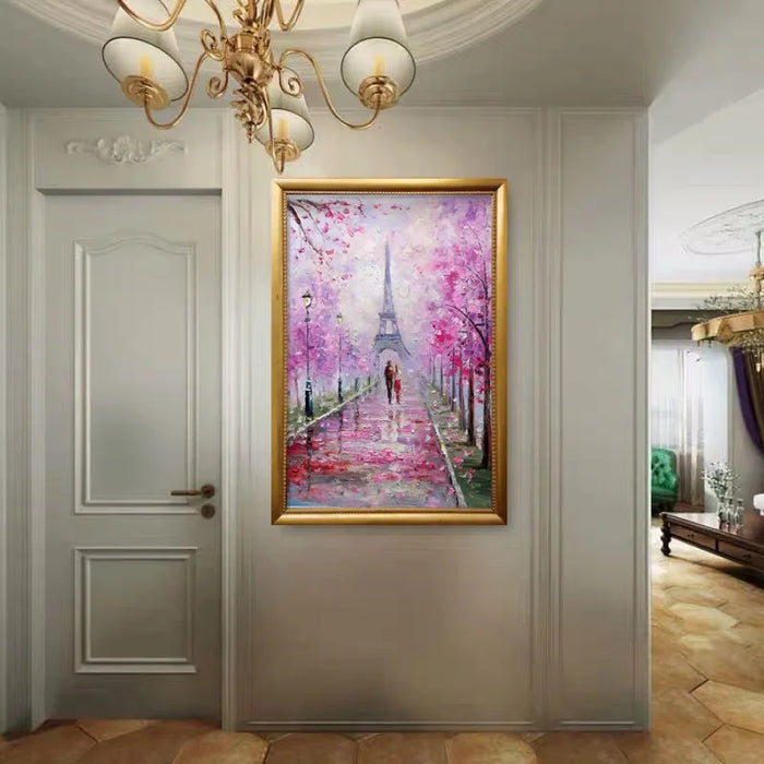 TT Nordic Style Flower Home Decoration Painting Hallway Pure Hand Drawing Oil Painting Corridor Pink Cherry Blossom Hanging