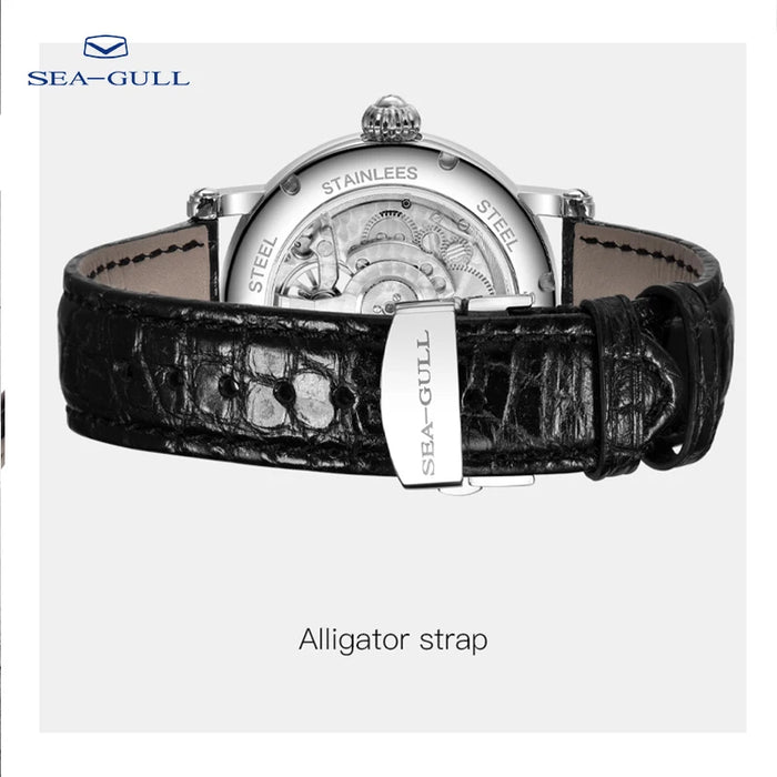 Seagull Automatic Tourbillon Mechanical Watch Luxury Brand Men's Business Alligator Leather Watch Hollow Tourbillon Watch 6018