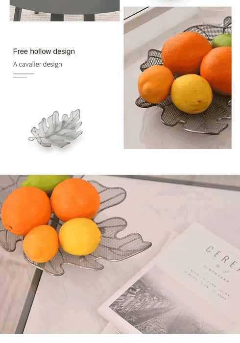 zq Household Fruit Plate Wrought Iron Leaves Candy Box Simple Living Room Coffee Table Fruit Pot Fruit Basket Display Stand