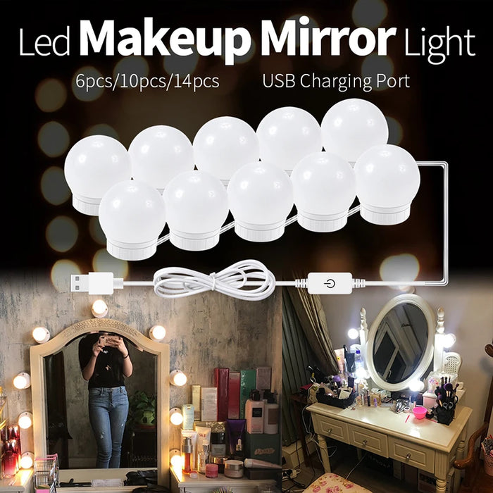 LED Makeup Mirror Light Lamp Pink Mirror Light Dimming Bathroom Changing Mirror Barber Shop Vanity Mirror Bulb Stepless Dimming