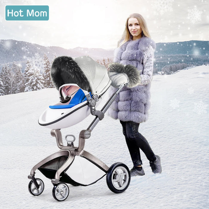 Hot Mom F22 Stroller Accessories Winter Outkit with Footmuff & Fur Gloves and Thickened Canopy