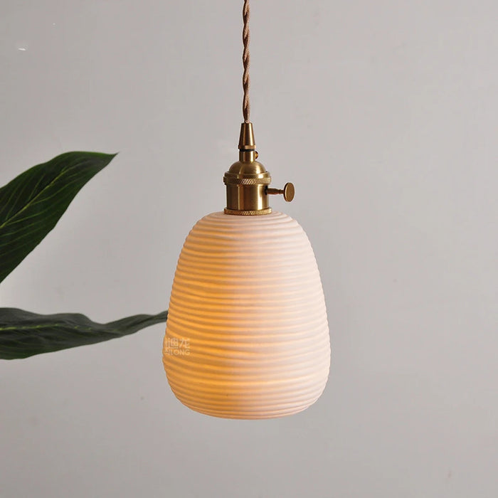 IWHD  Nordic White Ceramic LED Pendant Lights Fixtures Knob Switch For Bedroom Dinning Living Room Modern Copper Hanging Lamp