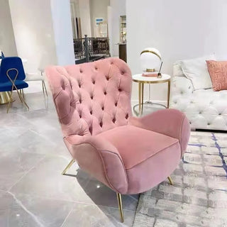 Cy Customizable Light Luxury High Back Pink Single Sofa Wingback Chair Stainless Steel Soft