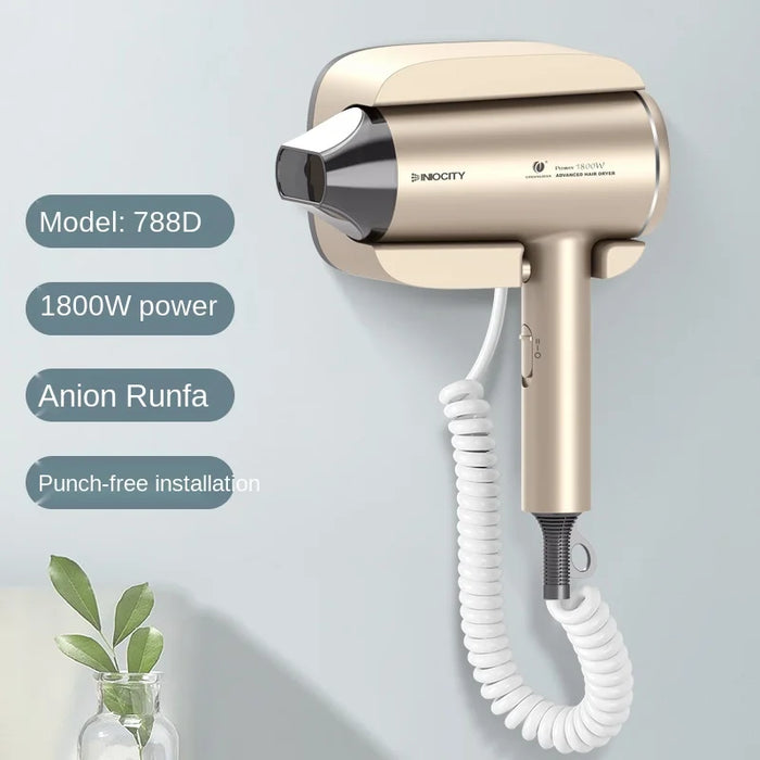 zq Hotel Hotel Wall-Mounted Electric Hair Dryer Home Bathroom Dry Skin Hair Dryer with LCD Display Punch-Free