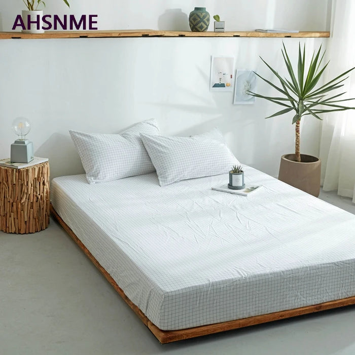 AHSNME Small White Plaid 100% Cotton sheets Super Soft parure de lit Cool Summer Simple Water Fitted Sheet 135/150/200/180/200cm