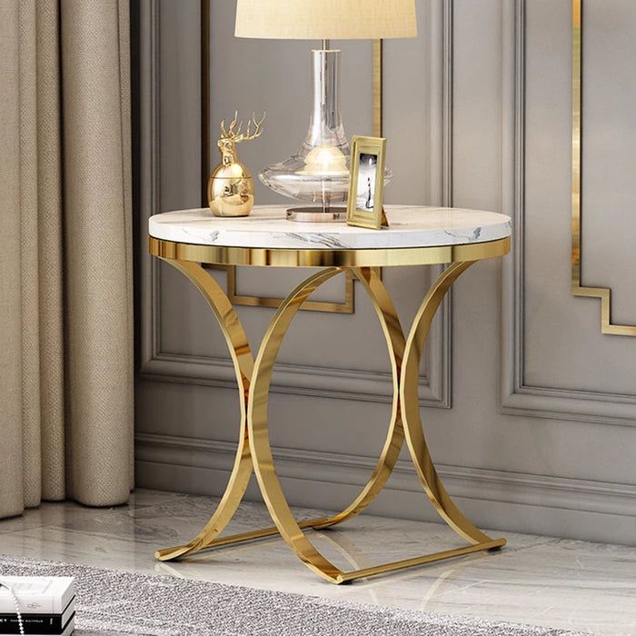 CYMild Luxury Marble Corner Table Side Table Small Coffee Table Living Room Sofa Side Cabinet Bedroom Bedside Table Simple round