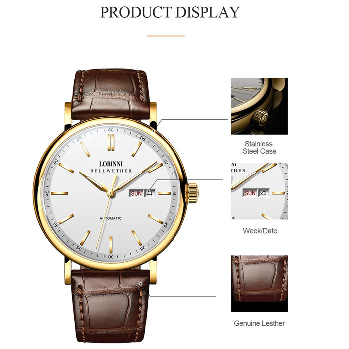 Lobinni Automatic Men Watch Top Luxury Brand Haiou Movement Men Wristwatch Clock Classic relógio masculino Sapphire 12025