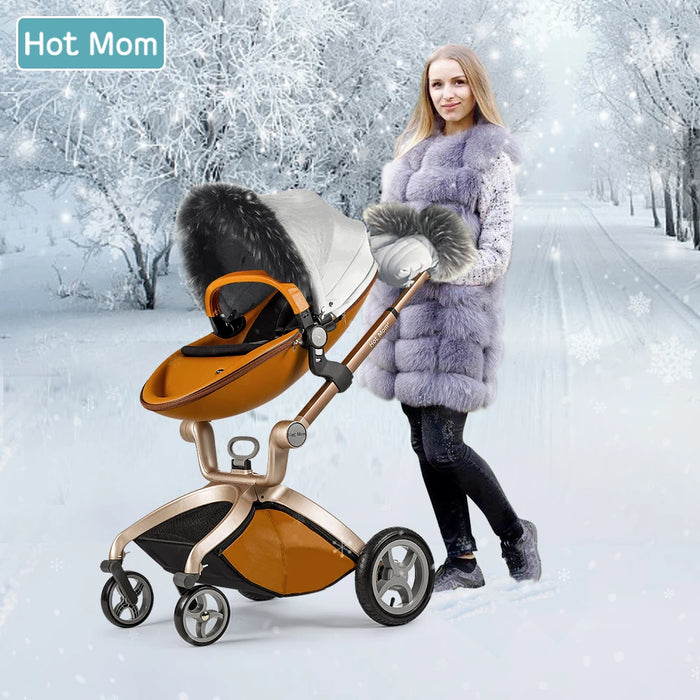 Hot Mom F22 Stroller Accessories Winter Outkit with Footmuff & Fur Gloves and Thickened Canopy